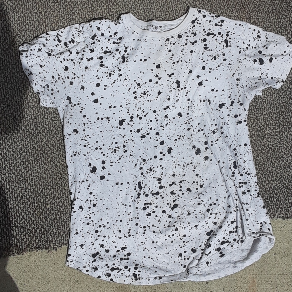 Black and white paint splattered shirt.